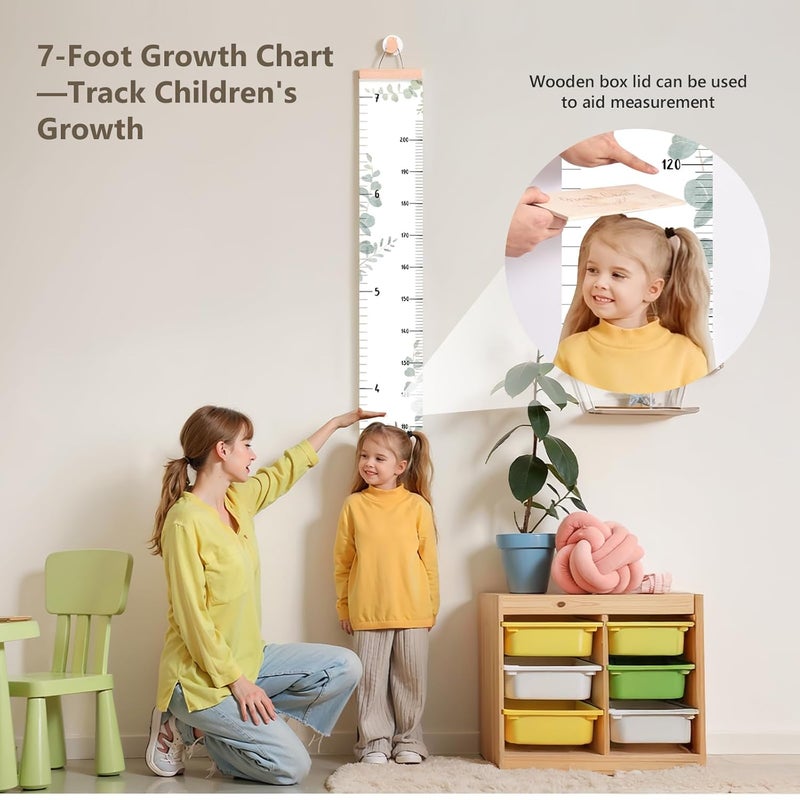 let's make Growth Chart for Wall 7 Ft Height Chart with Keepsake Box & Hook Waterproof Canvas Measure Wall Ruler Removable Neutral Nursery Wall Decor for Baby Kids Toddlers - Image 3